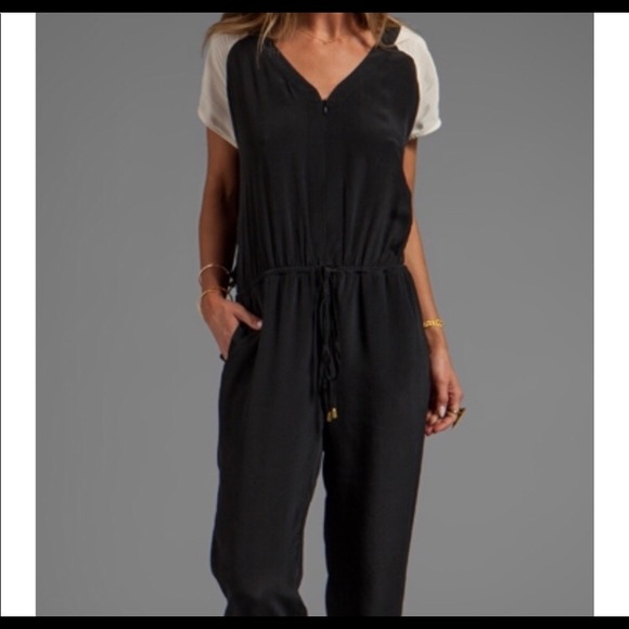 100% silk Jumpsuit full length black & white - Picture 1 of 6